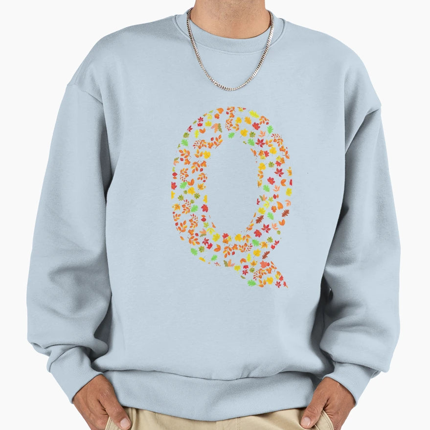 Q Letter Autumn Leaves Letter Q Sweatshirt - Unique Graphic Unisex - T-Shirt, Sweatshirt, Hoodie