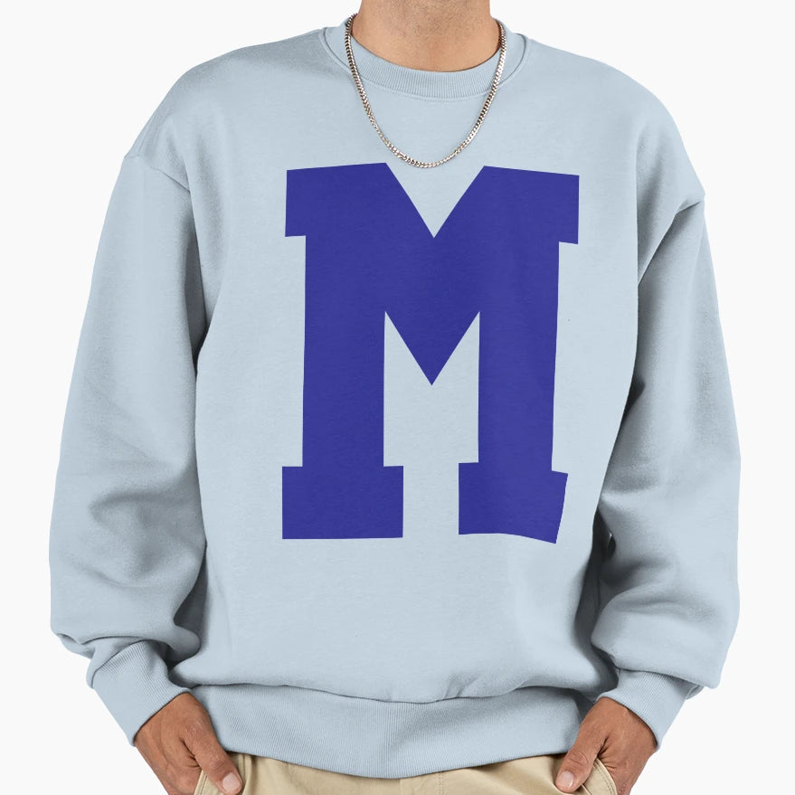 Alphabet Blue M Sports Letter M Sweatshirt - Unique Graphic Unisex - T-Shirt, Sweatshirt, Hoodie