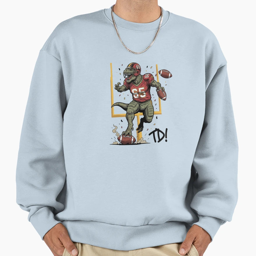 Dino Touchdown Football Raptor Player Sweatshirt - Trendy Graphic Unisex - T-Shirt, Sweatshirt, Hoodie
