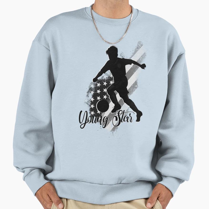 Young Star American Soccer Silhouette Sweatshirt - Custom Art Print Unisex - T-Shirt, Sweatshirt, Hoodie