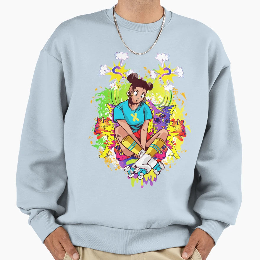 Anime Brown Hair Sweatshirt - Aesthetic Graphic for Adults - T-Shirt, Sweatshirt, Hoodie