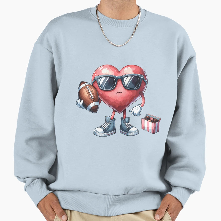 Funny Heart Playing Football Happy Sweatshirt - Graphic Print Unisex - T-Shirt, Sweatshirt, Hoodie