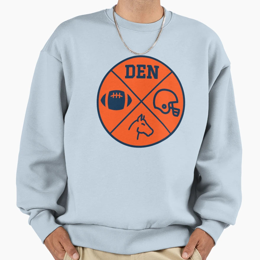 Denver Circle Pie Football Den Broncos Sweatshirt - Trendy Graphic Unisex - T-Shirt, Sweatshirt, Hoodie
