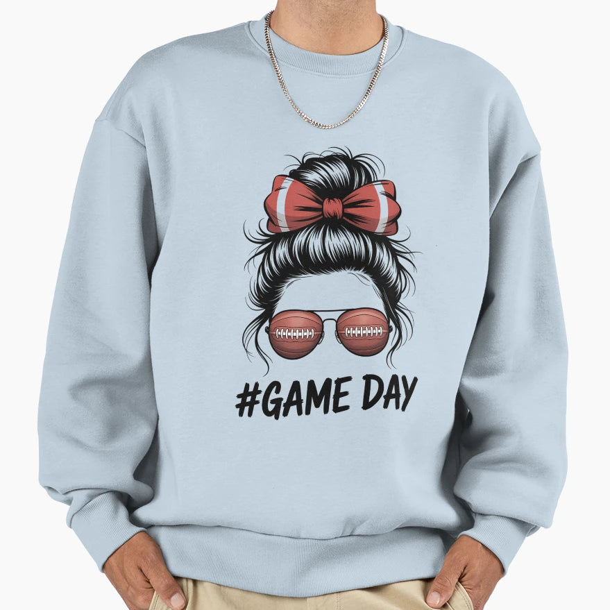 Football Game Day Messy Bun Sweatshirt - Casual Everyday Wear Men Women - T-Shirt, Sweatshirt, Hoodie