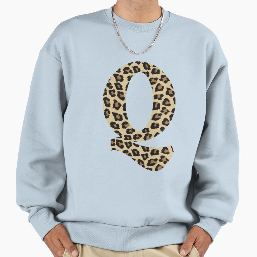 Letter Q Leopard Cheetah Sweatshirt - Casual Everyday Wear Men Women - T-Shirt, Sweatshirt, Hoodie