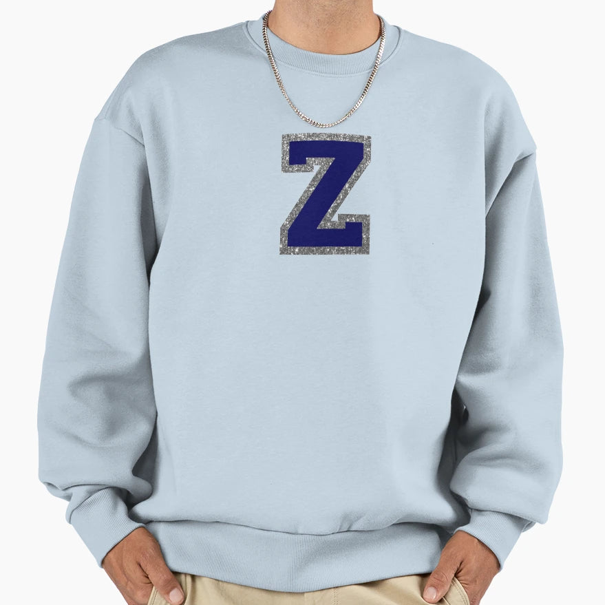 Silver And Navy Varsity Letter Z Sweatshirt - Streetwear Style Men Women - T-Shirt, Sweatshirt, Hoodie
