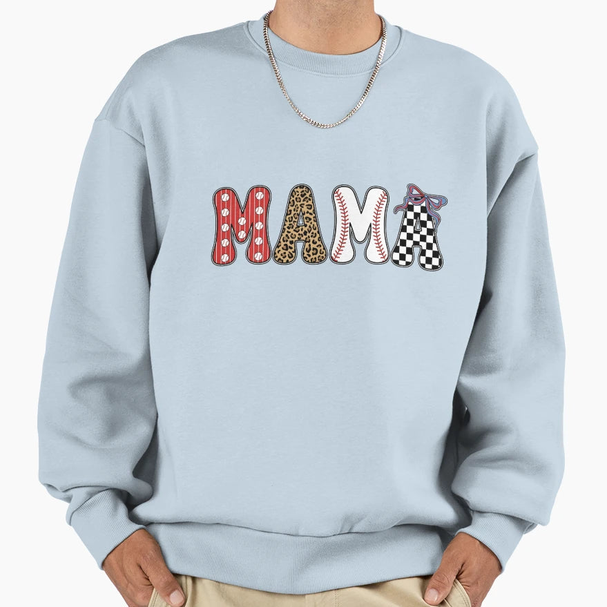 Baseball Mama Checkered Bow Sweatshirt - Graphic Print Men Women - T-Shirt, Sweatshirt, Hoodie