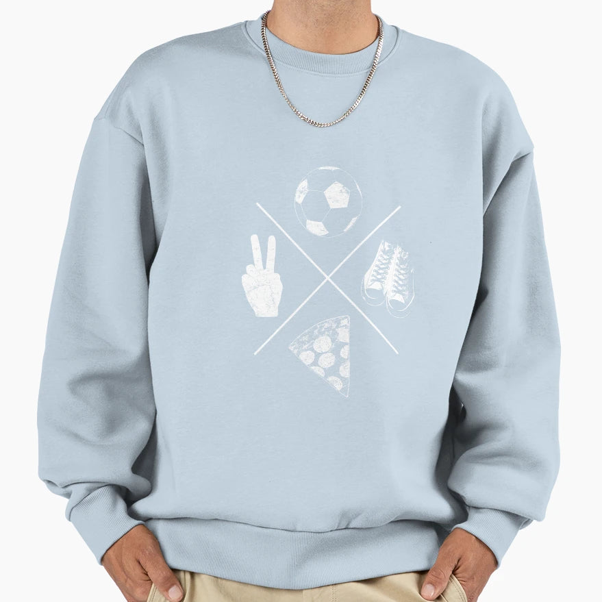 Pizza Peace Soccer White Sweatshirt - Unique Graphic Unisex - T-Shirt, Sweatshirt, Hoodie