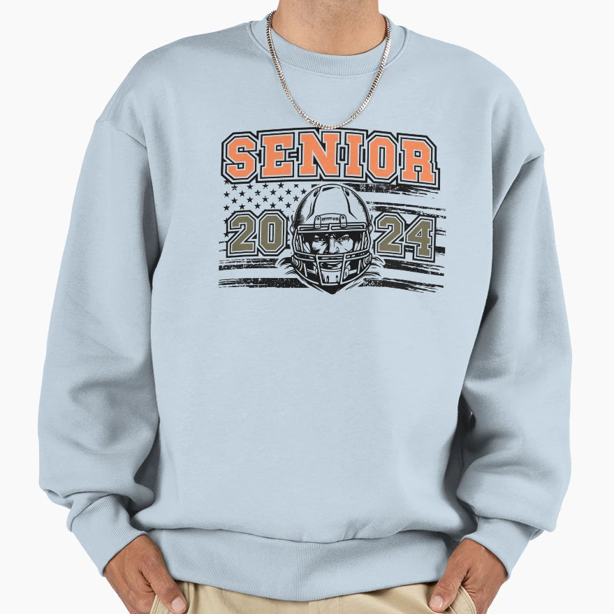 Senior 2024 Football Player Sweatshirt - Aesthetic Graphic for Adults - T-Shirt, Sweatshirt, Hoodie
