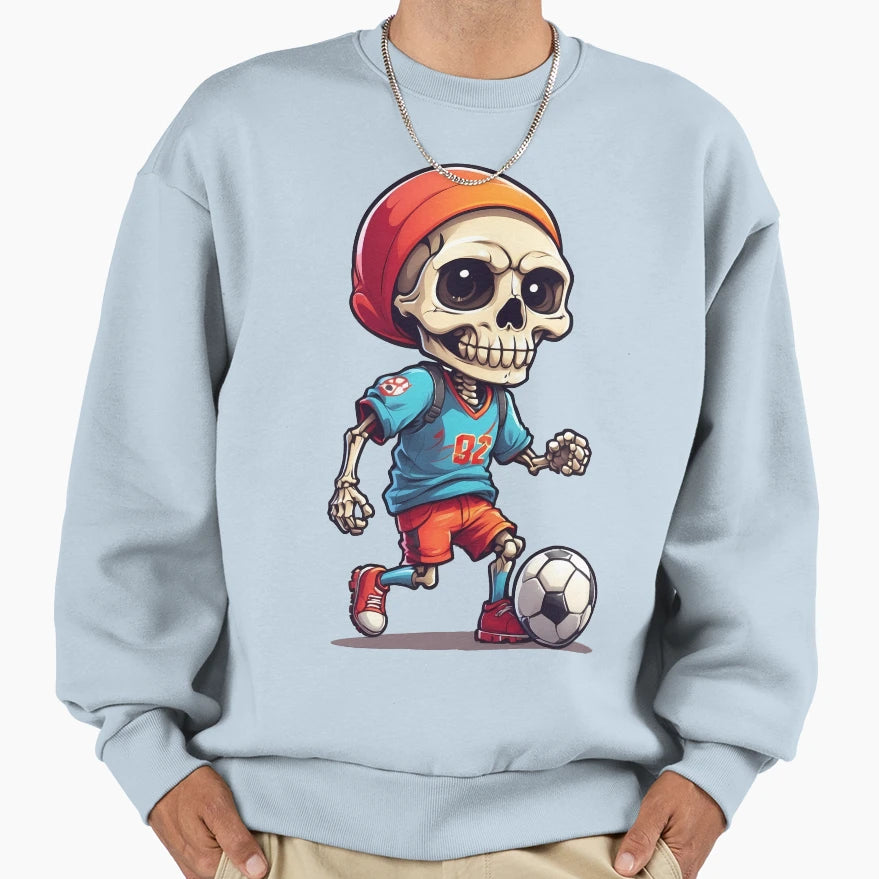 Cartoon Skull Playing Soccer Sweatshirt - Minimalist Print Unisex - T-Shirt, Sweatshirt, Hoodie