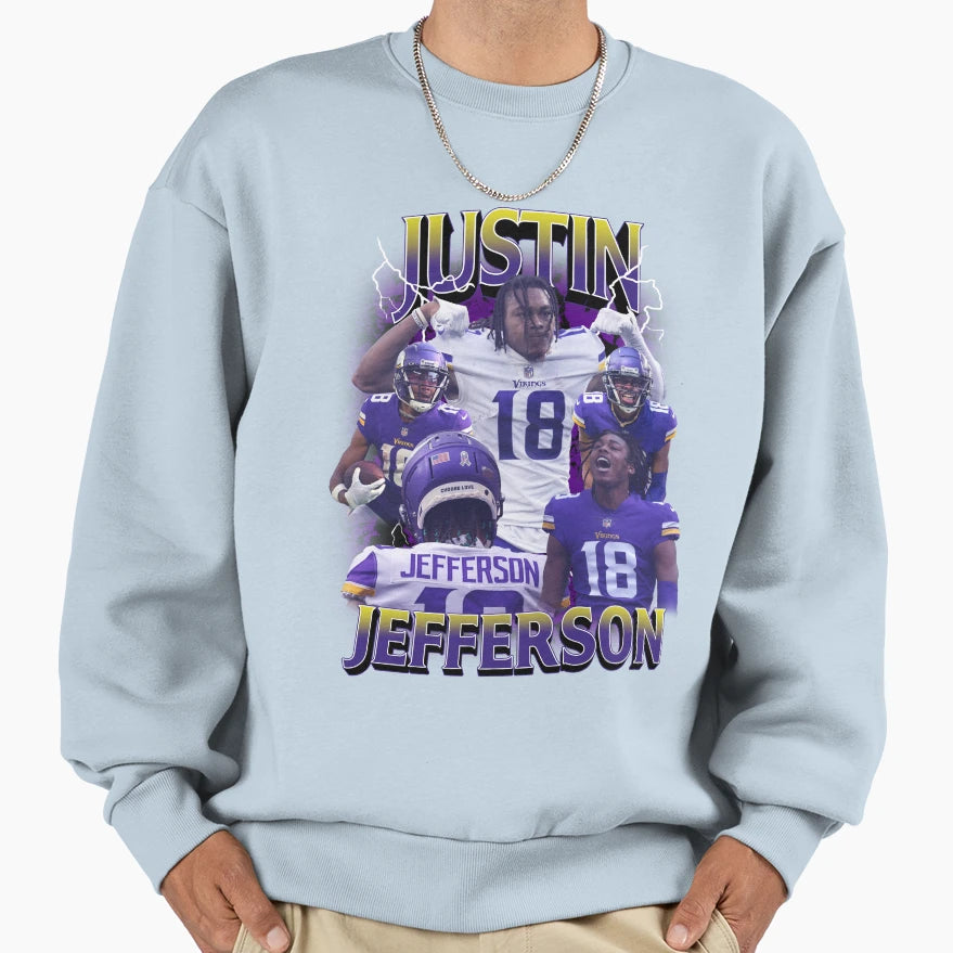 Justin Sports Jefferson Football Sweatshirt - Minimalist Print for Adults - T-Shirt, Sweatshirt, Hoodie