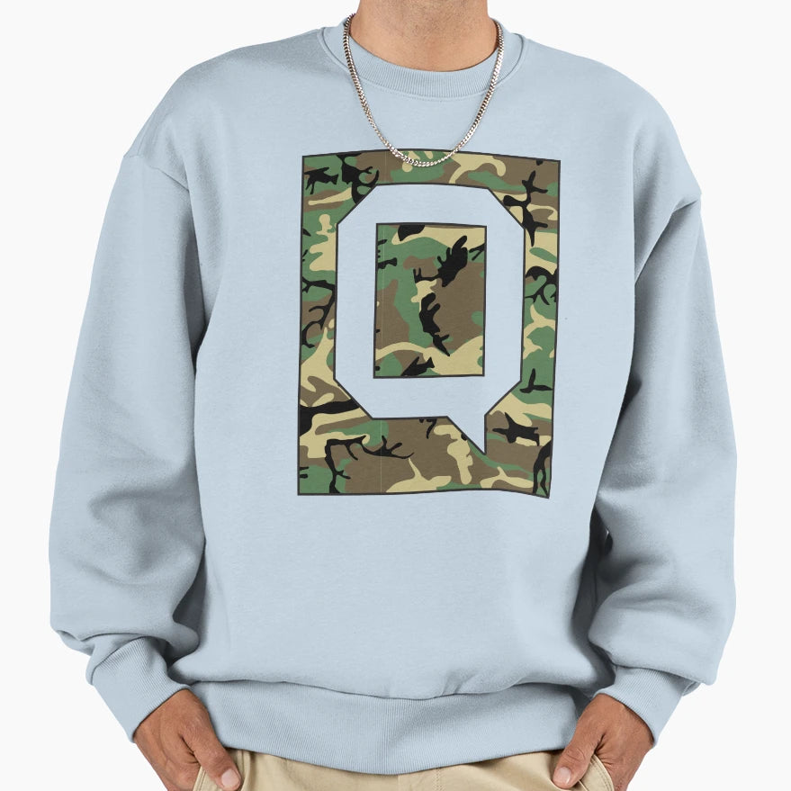 Letter Q Military Camo Stencil Font Sweatshirt - Streetwear Style Men Women - T-Shirt, Sweatshirt, Hoodie
