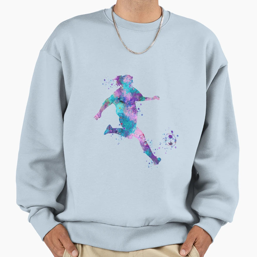 Soccer Player Kick Watercolor Sweatshirt - Fun Novelty Design for Adults - T-Shirt, Sweatshirt, Hoodie