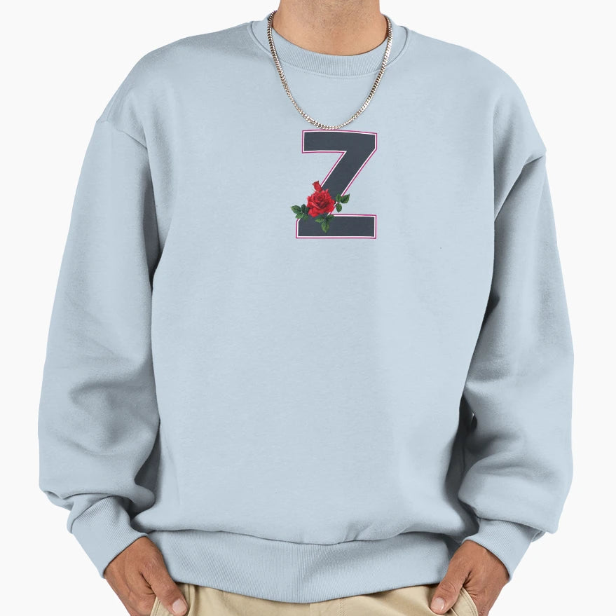 Rose Initial Z Letter Romantic Gift Sweatshirt - Streetwear Style Men Women - T-Shirt, Sweatshirt, Hoodie