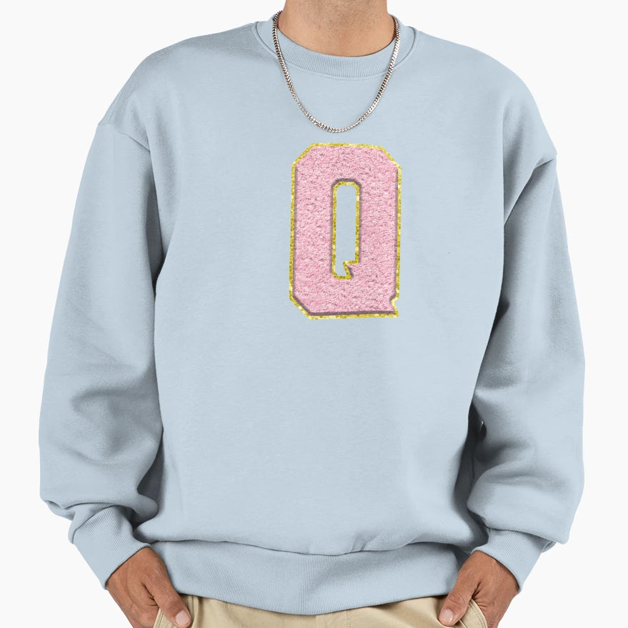 Q Preppy Varsity Letter Patch Sweatshirt - Custom Art Print Men Women - T-Shirt, Sweatshirt, Hoodie