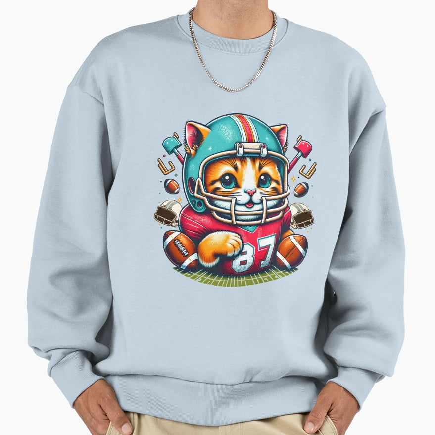 Furry Cat American Football Player Sweatshirt - Unique Graphic Unisex - T-Shirt, Sweatshirt, Hoodie