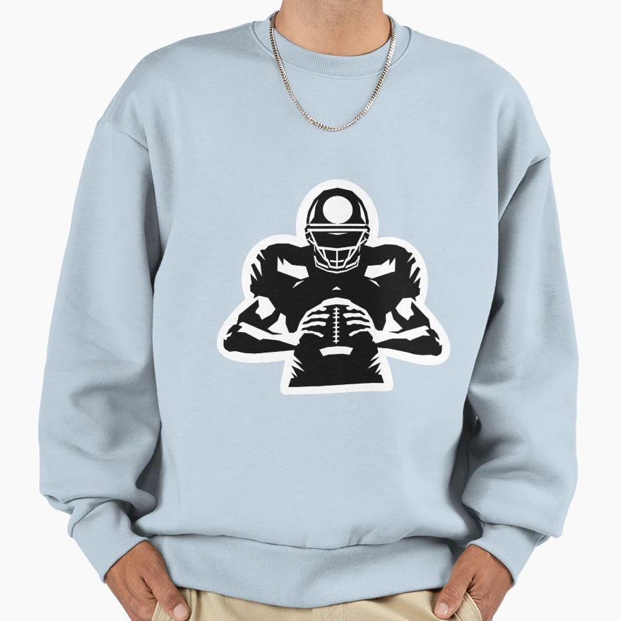 Football Player Holding Football Sweatshirt - Novelty Apparel Men Women - T-Shirt, Sweatshirt, Hoodie