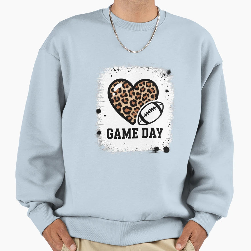 Game Day Leopard Heart Football Sweatshirt - Streetwear Style Unisex - T-Shirt, Sweatshirt, Hoodie