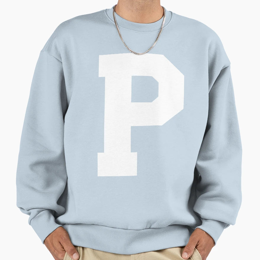 Alphabet White P Sports Letter P Sweatshirt - Casual Everyday Wear Unisex - T-Shirt, Sweatshirt, Hoodie