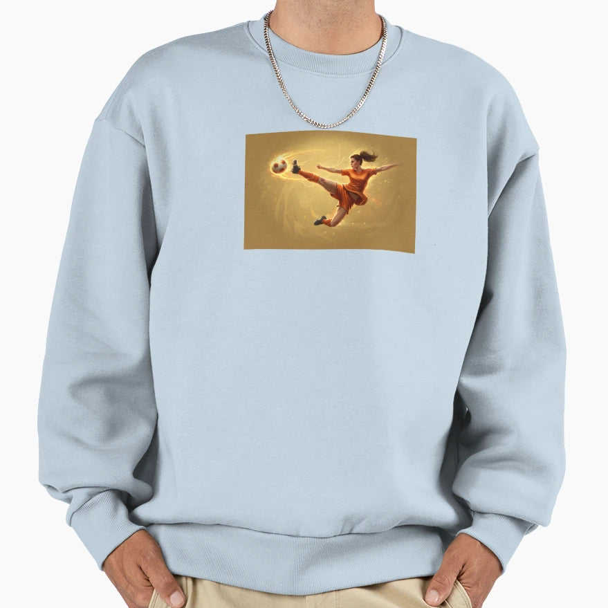 Female Soccer Player Action Sweatshirt - Graphic Print for Adults - T-Shirt, Sweatshirt, Hoodie