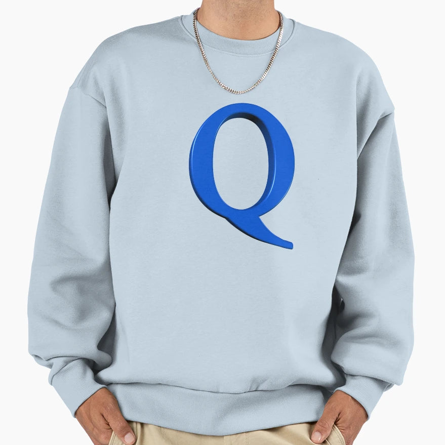 Letter Q Dimensional Blue Sweatshirt - Aesthetic Graphic Men Women - T-Shirt, Sweatshirt, Hoodie