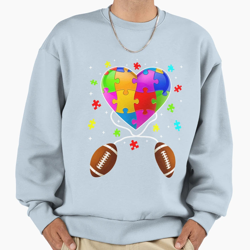 Amazing Football Heart Autism Awareness Sweatshirt - Trendy Graphic Unisex - T-Shirt, Sweatshirt, Hoodie