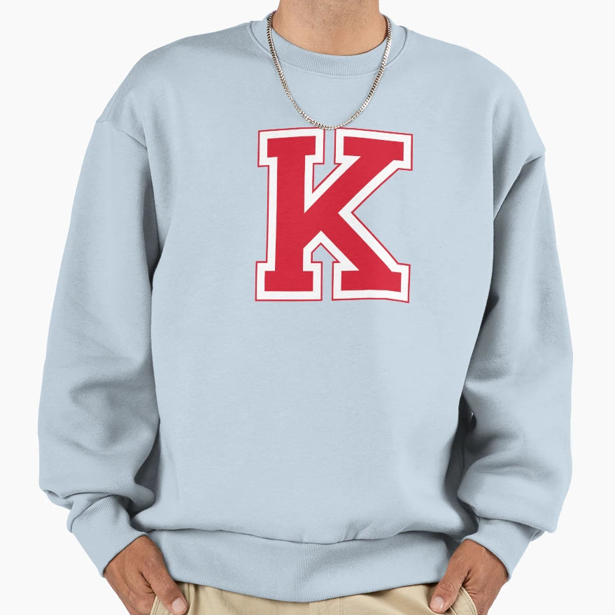 Red Varsity Letter K Sweatshirt - Aesthetic Graphic Unisex - T-Shirt, Sweatshirt, Hoodie