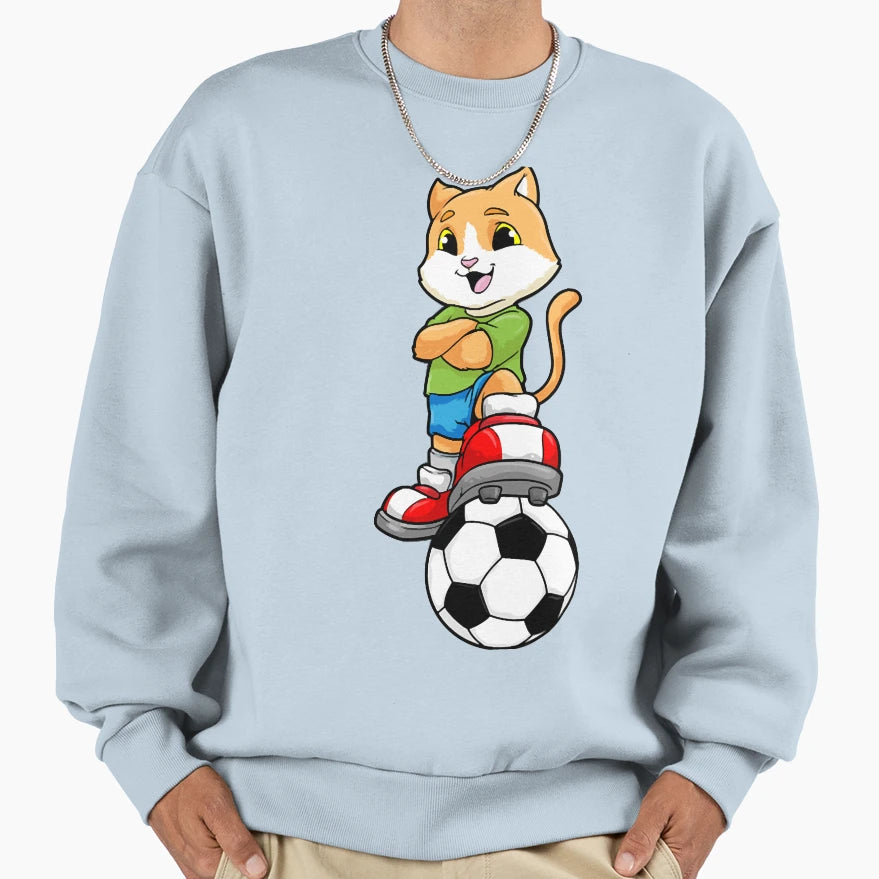 Cat As Soccer Player Soccer Ball Sweatshirt - Aesthetic Graphic Men Women - T-Shirt, Sweatshirt, Hoodie