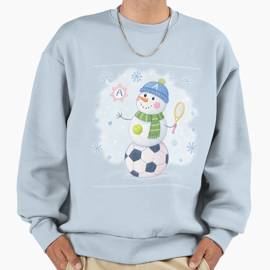 Sporty Snowman Soccer And Tennis Sweatshirt - Custom Art Print for Adults - T-Shirt, Sweatshirt, Hoodie
