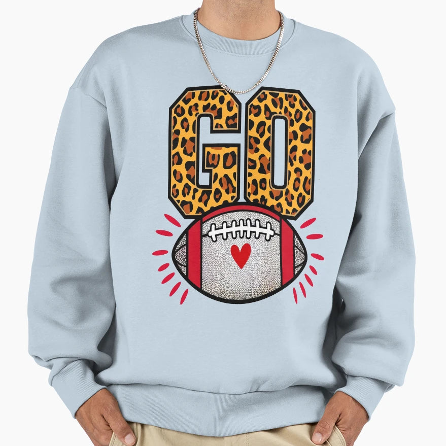 Go American Football Leopard Sweatshirt - Casual Everyday Wear Men Women - T-Shirt, Sweatshirt, Hoodie