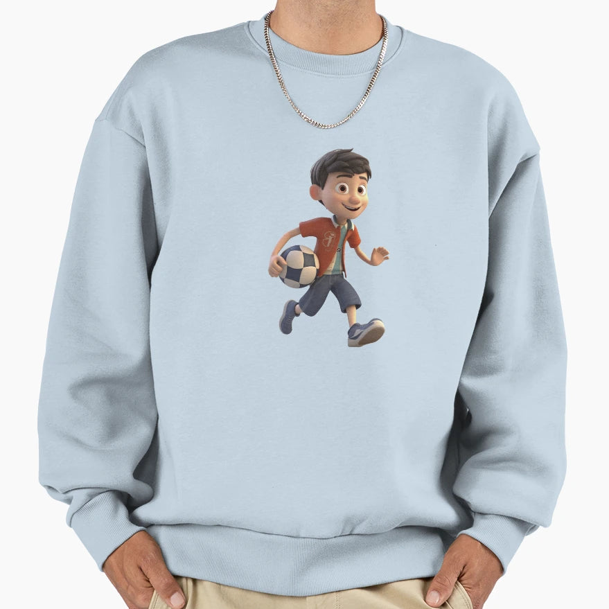 Cartoon Playing Football Sweatshirt - Unique Graphic Men Women - T-Shirt, Sweatshirt, Hoodie