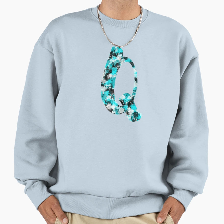 Paint Splash Letter Q Sweatshirt - Casual Everyday Wear Unisex - T-Shirt, Sweatshirt, Hoodie
