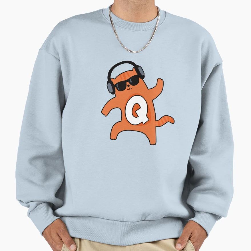 Monogram Q Groovy Cat Sweatshirt - Casual Everyday Wear Unisex - T-Shirt, Sweatshirt, Hoodie