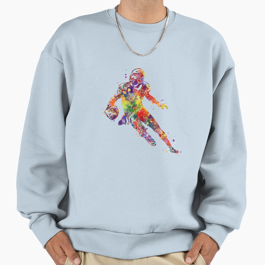 Watercolor American Football Player Sweatshirt - Minimalist Print Men Women - T-Shirt, Sweatshirt, Hoodie