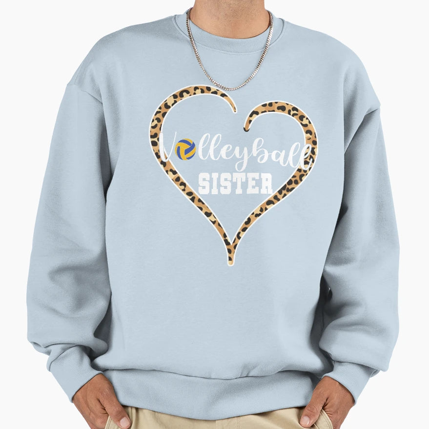 Volleyball Sister Leopard Heart Sweatshirt - Minimalist Print Unisex - T-Shirt, Sweatshirt, Hoodie
