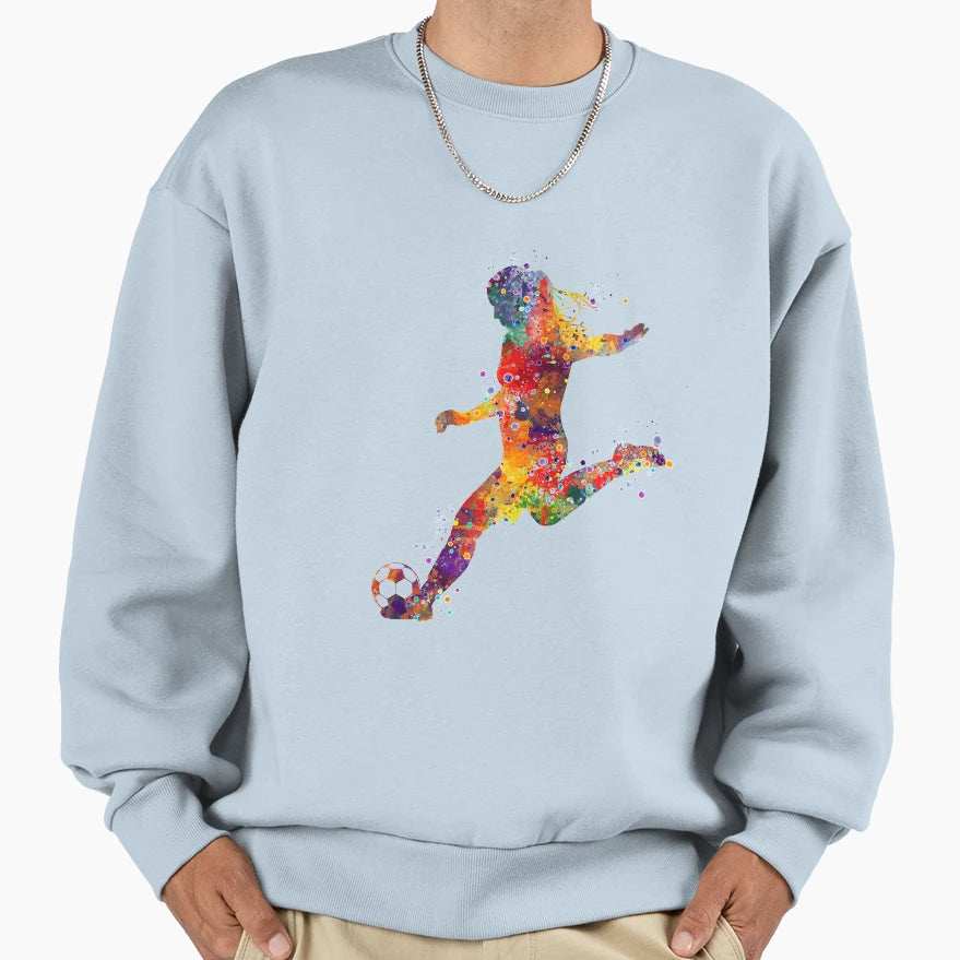 Soccer Kick Watercolor Sports Player Sweatshirt - Graphic Print for Adults - T-Shirt, Sweatshirt, Hoodie