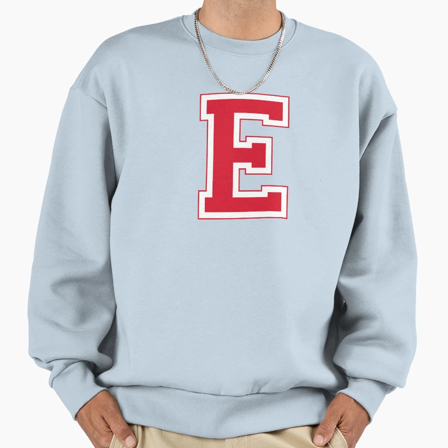 Red Varsity Letter E Sweatshirt - Trendy Graphic for Adults - T-Shirt, Sweatshirt, Hoodie