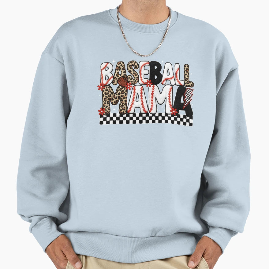 Baseball Mama Leopard Checkered Sweatshirt - Casual Everyday Wear Unisex - T-Shirt, Sweatshirt, Hoodie