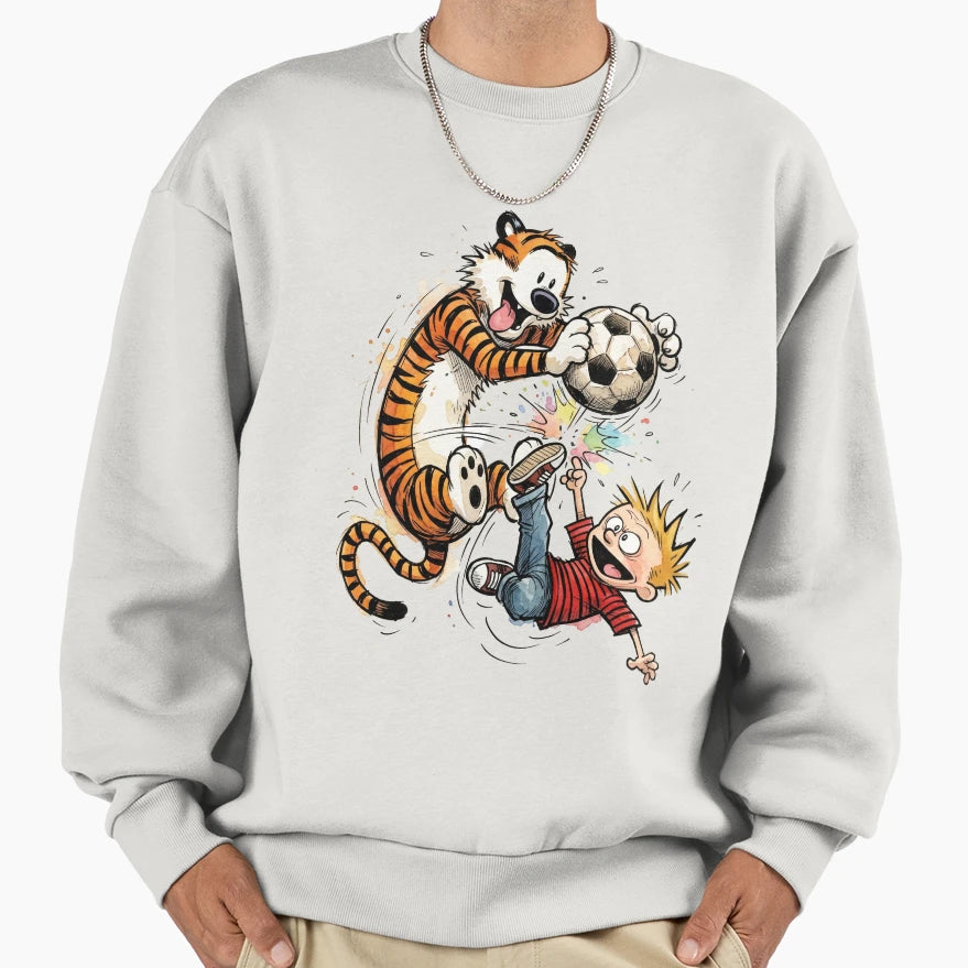 Calvin And Hobbes Soccer Playing Funny Sweatshirt - Novelty Apparel Unisex - T-Shirt, Sweatshirt, Hoodie