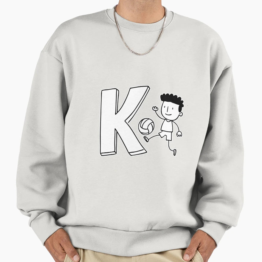 Illustration Kick Beside Letter K Sweatshirt - Trendy Graphic for Adults - T-Shirt, Sweatshirt, Hoodie