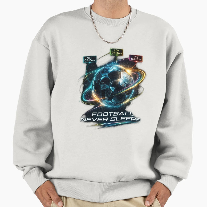Football Never Sleeps Global Game Sweatshirt - Novelty Apparel Men Women - T-Shirt, Sweatshirt, Hoodie