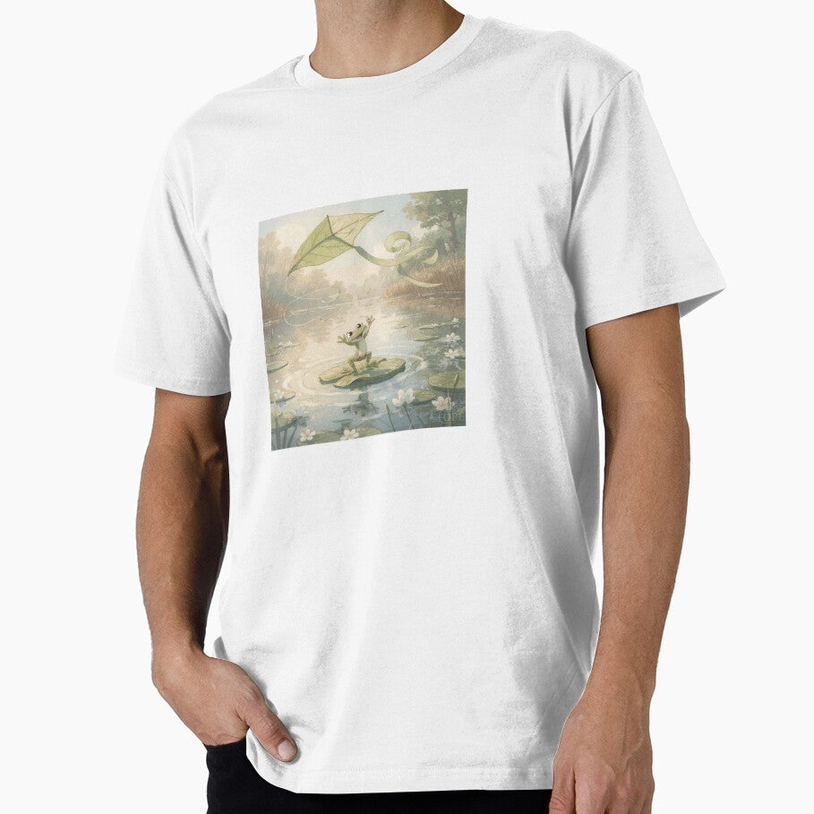 Frog Kite-Flyer on a Breezy Pond Morning by - Adult & Kids T-Shirts, Sweatshirts & Hoodies apparel design preview 1
