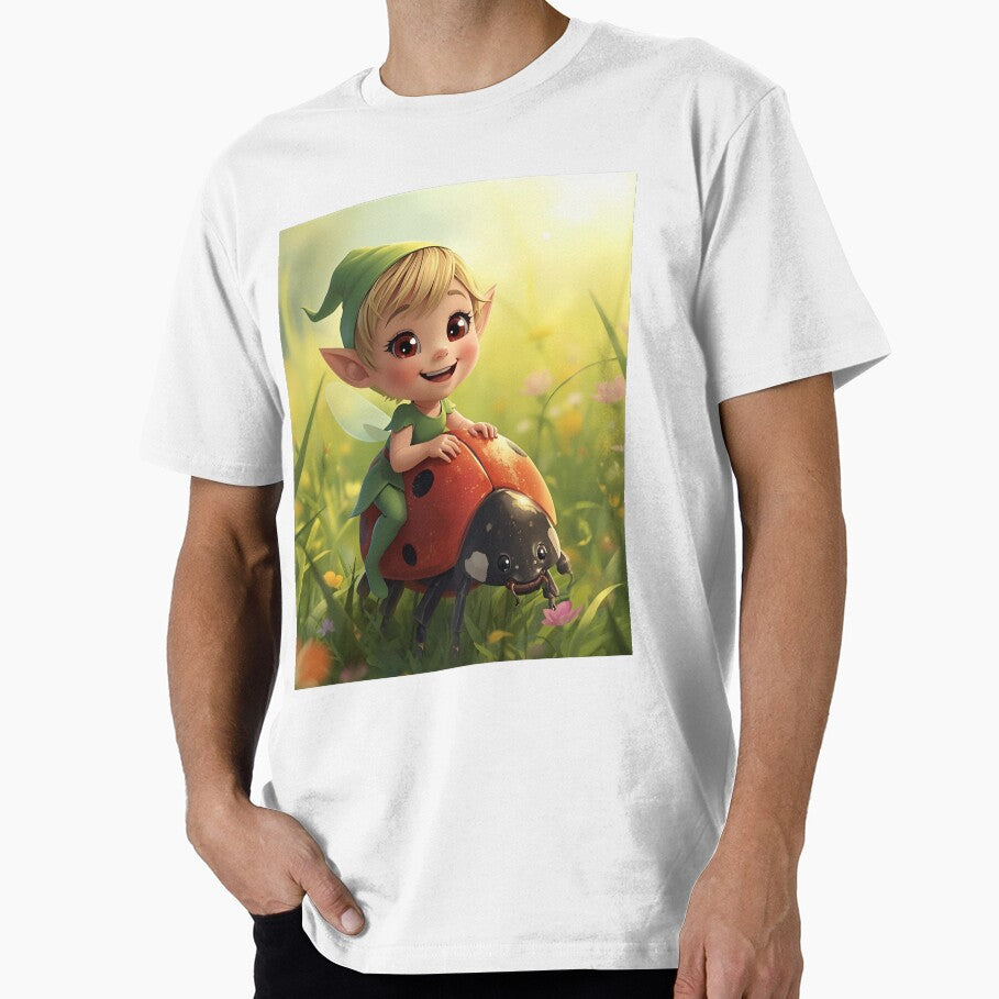Cute elf riding on ladybug by SimonsDesignArt - Adult & Kids T-Shirts, Sweatshirts & Hoodies apparel design preview 1
