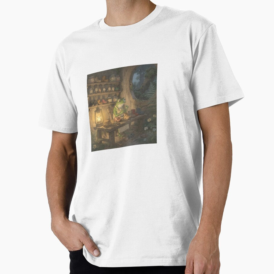Frog Cobbler Mending Tiny Boots by PictorialWhimsy - Adult & Kids T-Shirts, Sweatshirts & Hoodies apparel design preview 1