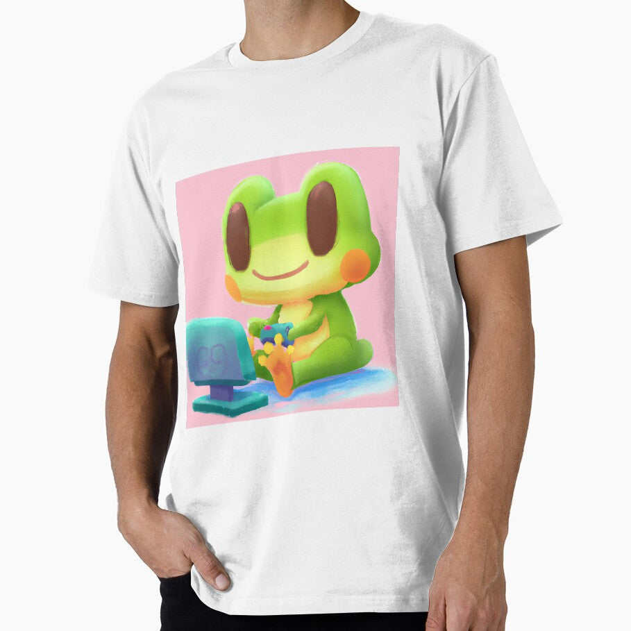Adorable Frog Playing on his Computer, gamer, oil - Adult & Kids T-Shirts, Sweatshirts & Hoodies apparel design preview 1