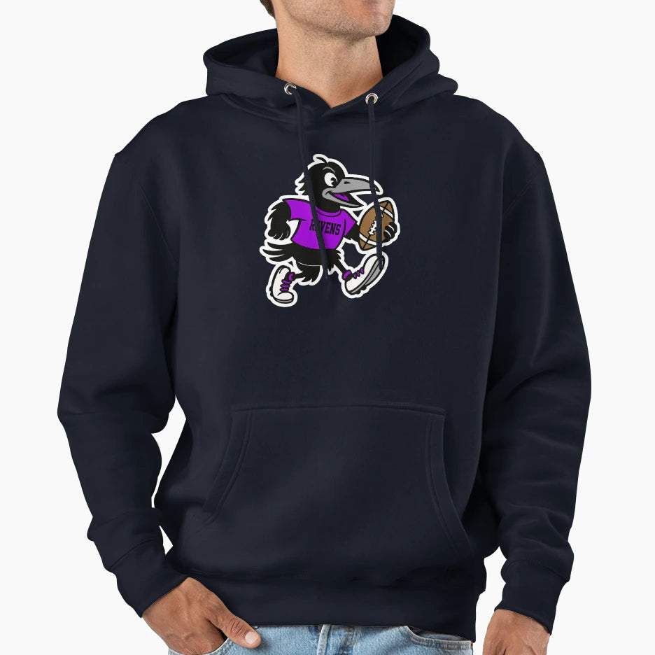 Raven Football Mascot Hoodie - Fun Novelty Design Men Women - T-Shirt, Sweatshirt, Hoodie