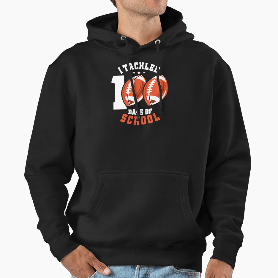 100Th Day School Football 100 Days Hoodie - Casual Everyday Wear Unisex - T-Shirt, Sweatshirt, Hoodie
