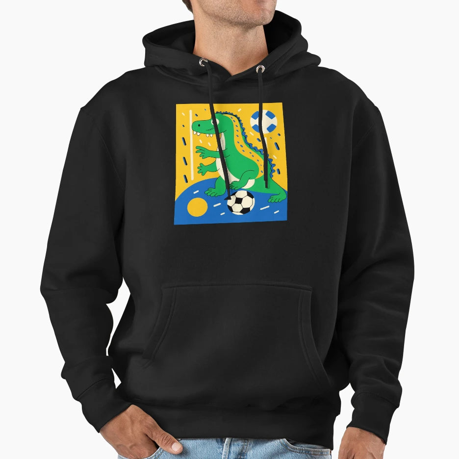 Soccer Dino Hoodie - Graphic Print Men Women - T-Shirt, Sweatshirt, Hoodie