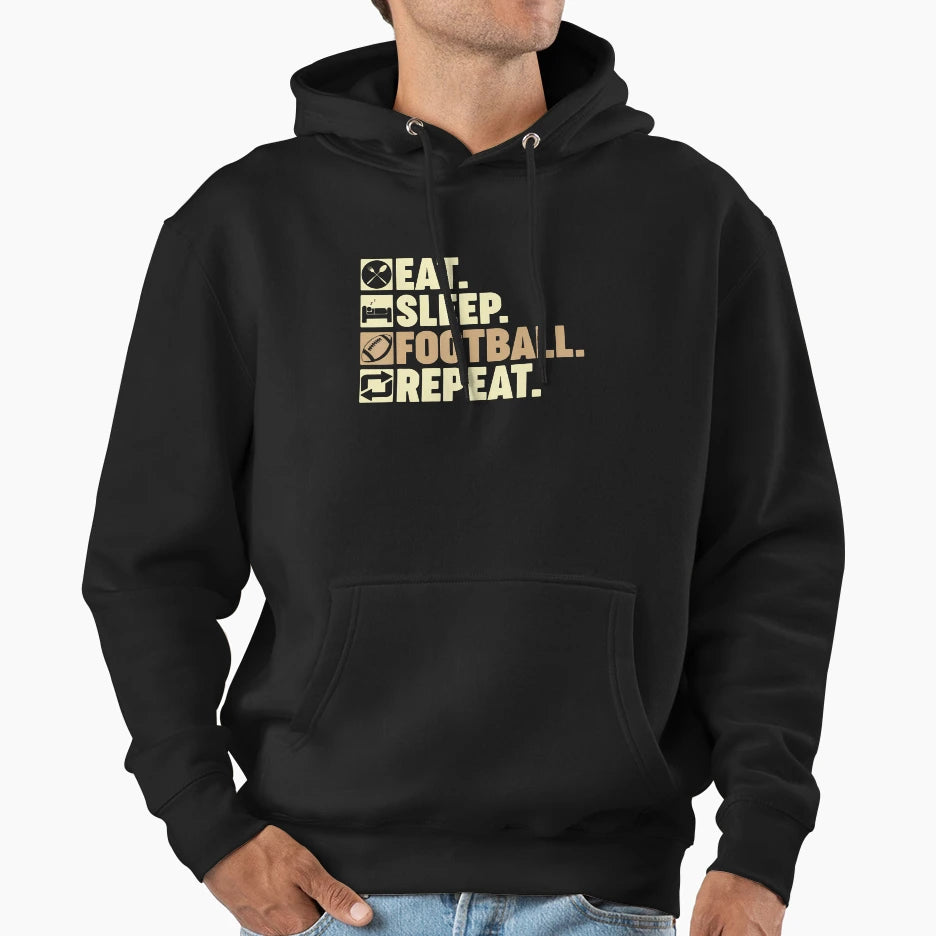 Eat Sleep Football Repeat American Hoodie - Unique Graphic Men Women - T-Shirt, Sweatshirt, Hoodie