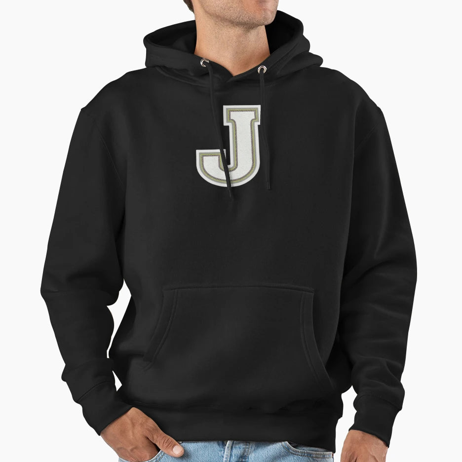 Varsity Letter J Letterman Jacket Hoodie - Minimalist Print for Adults - T-Shirt, Sweatshirt, Hoodie